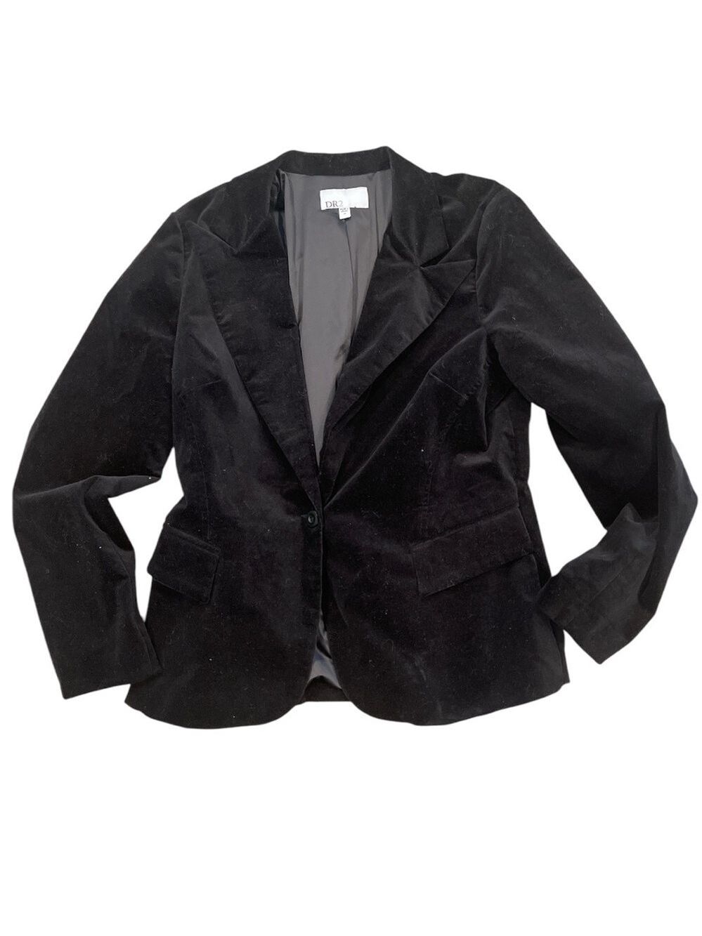 DR2 M black Daniel Rainn peak lapel velvet lined pocketed 1 button blazer